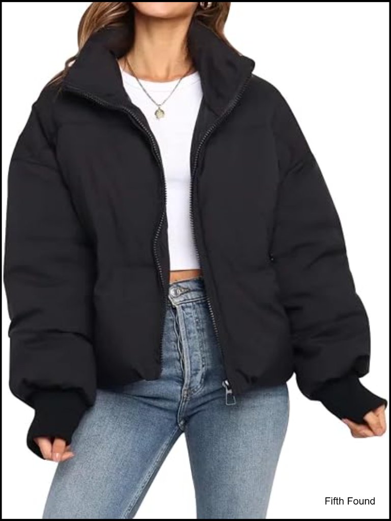 Cropped Puffer Jacket With Pockets Quilted Lightweight Winter Coat